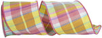 Load image into Gallery viewer, Dupioni Sherbert Plaid 4 inch wired ribbon in colorful pastel plaid, displayed in wide flowing loops
