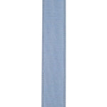 Load image into Gallery viewer, Close-up of the French Blue Dupioni Supreme ribbon showcasing the slubbed faux silk weave and matching stitched wired edge for professional bow making.