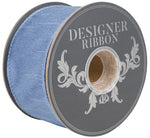 Load image into Gallery viewer, Side view of the Florist Basics Dupioni Supreme Wired Edge Ribbon in French Blue, 2½ inch wide by 10 yards, featuring a luxurious faux dupioni weave and sturdy wired edges perfect for wreaths, bows, and seasonal décor.