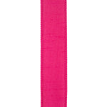 Load image into Gallery viewer, The reverse side view of the Dupioni 100% polyester fuchsia wired ribbon, displaying the uniform weave structure and clean stitched edge profile from behind.
