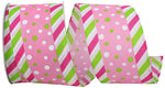 Load image into Gallery viewer, Easter Ribbons -- 2.5 in x 10 yards --- Dots Bright Diagonal Ticking Wired Edge Ribbon -- Fuchsia Color