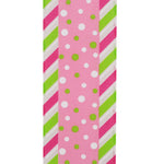 Load image into Gallery viewer, Easter Ribbons -- 2.5 in x 10 yards --- Dots Bright Diagonal Ticking Wired Edge Ribbon -- Fuchsia Color