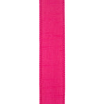 Load image into Gallery viewer, The reverse side view of the Dupioni 100% polyester fuchsia wired ribbon, displaying the uniform weave structure and clean stitched edge profile from behind."