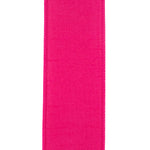 Load image into Gallery viewer, Close-up vertical front view of the Fuchsia Dupioni Supreme ribbon, showcasing the elegant slub weave texturing and clean, tightly stitched wired borders.