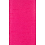 Load image into Gallery viewer, The reverse side view of the Dupioni 100% polyester fuchsia wired ribbon, displaying the uniform weave structure and clean stitched edge profile from behind.