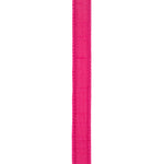 Load image into Gallery viewer, The reverse side view of the Dupioni 100% polyester fuchsia wired ribbon, displaying the uniform weave structure and clean stitched edge profile from behind.