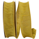 Load image into Gallery viewer, Florist Basics Dupioni Supreme Wired Edge Ribbon in vibrant Gold, 1½ inch wide by 20 yards, displaying its luxurious faux dupioni texture and flexible wired edges for decorative bows and wreaths.