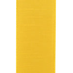 Load image into Gallery viewer, Close-up front view of the 2½-inch Golden Yellow Dupioni ribbon showing its elegant faux silk slub texture and beautifully stitched wired edges.