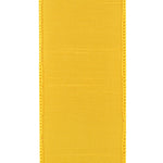 Load image into Gallery viewer, Back side of the 2½-inch Florist Basics Dupioni Supreme ribbon in Golden Yellow displaying the woven polyester backing and reinforced wired edge.