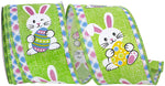 Load image into Gallery viewer, Easter Ribbons -- 2½ inch x 10 yards --- Easter Bunny Egg with Ticking Wire Edge Ribbon -- Green Color