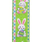 Load image into Gallery viewer, Easter Ribbons -- 2½ inch x 10 yards --- Easter Bunny Egg with Ticking Wire Edge Ribbon -- Green Color