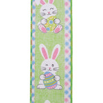 Load image into Gallery viewer, Easter Ribbons -- 2½ inch x 10 yards --- Easter Bunny Egg with Ticking Wire Edge Ribbon -- Green Color