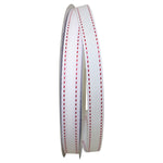 Load image into Gallery viewer, Grosgrain Saddle Stitch Ribbon -- White / Red Color --- Various Sizes