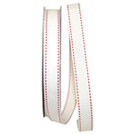 Load image into Gallery viewer, Grosgrain Saddle Stitch Ribbon -- White / Red Color --- Various Sizes