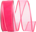 Load image into Gallery viewer, Charlize sheer satin wired edge ribbon spool in hot pink. Available in multiple widths for gift wrapping, floral design, weddings, and craft projects.