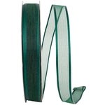 Load image into Gallery viewer, Charlize sheer satin wired edge ribbon spool in hunter green color. Available in multiple widths for gift wrapping, floral design, weddings, and craft projects.