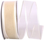 Load image into Gallery viewer, Charlize sheer satin wired edge ribbon spool in ivory color, available in multiple widths for gift wrapping, floral design, weddings, and craft projects.
