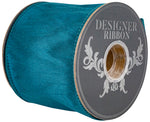 Load image into Gallery viewer, Side view of an extra-wide Florist Basics Dupioni Supreme Wired Edge Ribbon in vibrant Jade, 4 inches wide by 10 yards, designed for oversized bows, tree toppers, luxury gift packaging, and event décor.