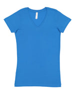 Load image into Gallery viewer, Ladies (Junior) Fitted -- (V-Neck) T-Shirt -- 100% Cotton -- Cobalt Color