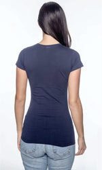 Load image into Gallery viewer, Ladies (Junior) Fitted -- (V-Neck) T-Shirt -- 100% Cotton -- Navy Color