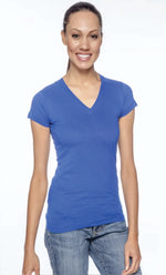 Load image into Gallery viewer, Ladies (Junior) Fitted -- (V-Neck) T-Shirt -- 100% Cotton -- Royal Color