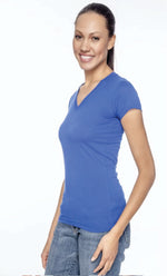Load image into Gallery viewer, Ladies (Junior) Fitted -- (V-Neck) T-Shirt -- 100% Cotton -- Royal Color