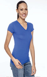 Load image into Gallery viewer, Ladies (Junior) Fitted -- (V-Neck) T-Shirt -- 100% Cotton -- Royal Color