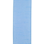 Load image into Gallery viewer, Close-up front view of the 2½-inch Light Blue Dupioni ribbon showing its elegant faux silk slub texture and beautifully stitched wired edges.