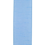Load image into Gallery viewer, Close-up front view of the 2½-inch Light Blue Dupioni ribbon showing its elegant faux silk slub texture and beautifully stitched wired edges.