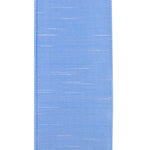 Load image into Gallery viewer, Close-up of the 4-inch Light Blue Dupioni ribbon emphasizing its luxurious faux silk slub texture and sturdy stitched wired edges.