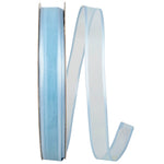 Load image into Gallery viewer, Charlize sheer satin wired edge ribbon spool in light blue color. Available in multiple widths for gift wrapping, floral design, weddings, and craft projects.