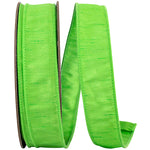 Load image into Gallery viewer, Florist Basics Dupioni Supreme Wired Edge Ribbon in vibrant Lime, 1½ inch wide by 50 yards, displaying its luxurious faux dupioni texture and flexible wired edges for decorative bows and wreaths.