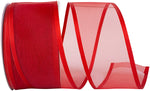 Load image into Gallery viewer, Charlize sheer satin wired edge ribbon spool in lipstick red color. Available in multiple widths for gift wrapping, floral design, weddings, and craft projects.