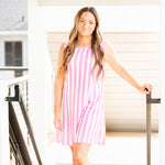 Load image into Gallery viewer, Sleeveless Summer Women's Dress - White & Pink Stripes