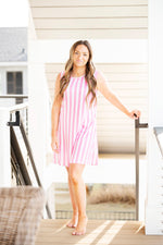 Load image into Gallery viewer, Sleeveless Summer Women's Dress - White & Pink Stripes