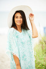 Load image into Gallery viewer, Women's Beach Pom-Pom Cover Up --- Ocean Breeze