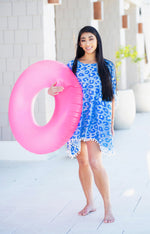 Load image into Gallery viewer, Women's Beach Pom-Pom Cover Up --- Blue Leopard
