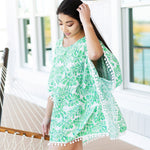 Load image into Gallery viewer, Women's Beach Pom-Pom Cover Up --- Green Leaves