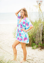 Load image into Gallery viewer, Women's Beach Pom-Pom Cover Up --- Multicolor Flowers