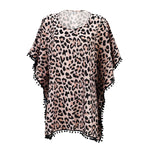 Load image into Gallery viewer, Women's Beach Pom-Pom Cover Up --- Leopard / Animal Print Design
