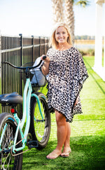 Load image into Gallery viewer, Women's Beach Pom-Pom Cover Up --- Leopard / Animal Print Design