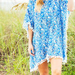 Load image into Gallery viewer, Women's Beach Pom-Pom Cover Up --- Blue Pineapples