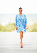 Load image into Gallery viewer, Women's Beach Pom-Pom Cover Up --- Blue Pineapples