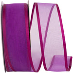 Load image into Gallery viewer, Charlize sheer satin wired edge ribbon spool in magenta color. Available in multiple widths for gift wrapping, floral design, weddings, and craft projects.