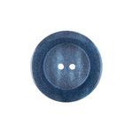 Load image into Gallery viewer, A detailed view of a large 27mm Medium Blue Beveled Rim coat button, showcasing the smooth deep blue mottled texture and clean 2-hole configuration.