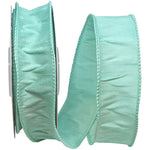 Load image into Gallery viewer, Florist Basics Dupioni Supreme Wired Edge Ribbon in vibrant Mint, 1½ inch wide by 10 yards, displaying its luxurious faux dupioni texture and flexible wired edges for decorative bows and wreaths.