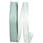 Load image into Gallery viewer, Charlize sheer satin wired edge ribbon spool in mint color. Available in multiple widths for gift wrapping, floral design, weddings, and craft projects.