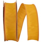 Load image into Gallery viewer, Florist Basics Dupioni Supreme Wired Edge Ribbon in vibrant Mustard, 1½ inch wide by 20 yards, displaying its luxurious faux dupioni texture and flexible wired edges for decorative bows and wreaths.
