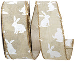 Load image into Gallery viewer, Easter Ribbons -- Linen Bunny Hop Wire Edge Ribbon -- Natural / White Color -- Various Sizes
