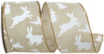 Load image into Gallery viewer, Easter Ribbons -- Linen Bunny Hop Wire Edge Ribbon -- Natural / White Color -- Various Sizes